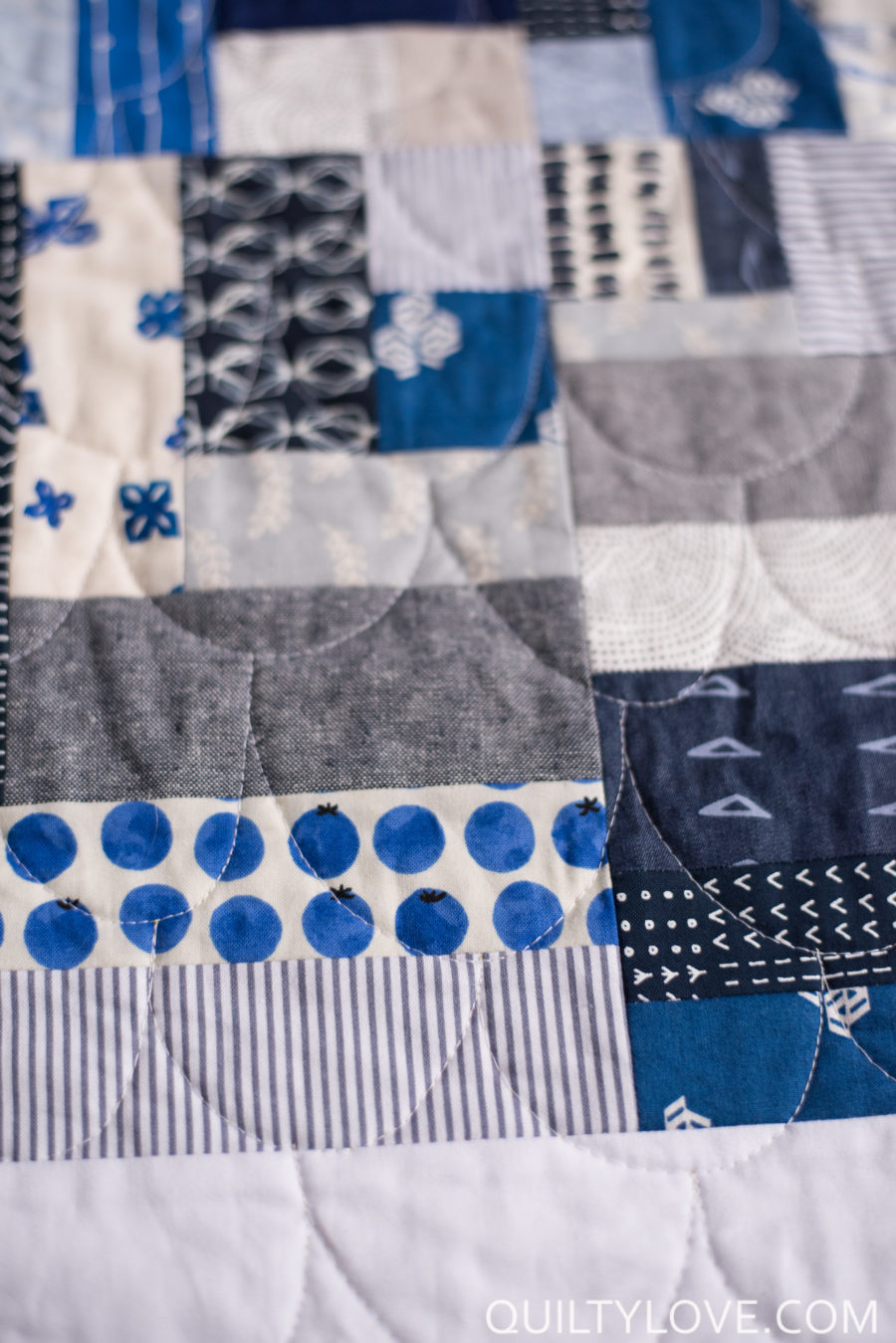 Scrappy Indigo Log Cabin Quilt - Quilty Love