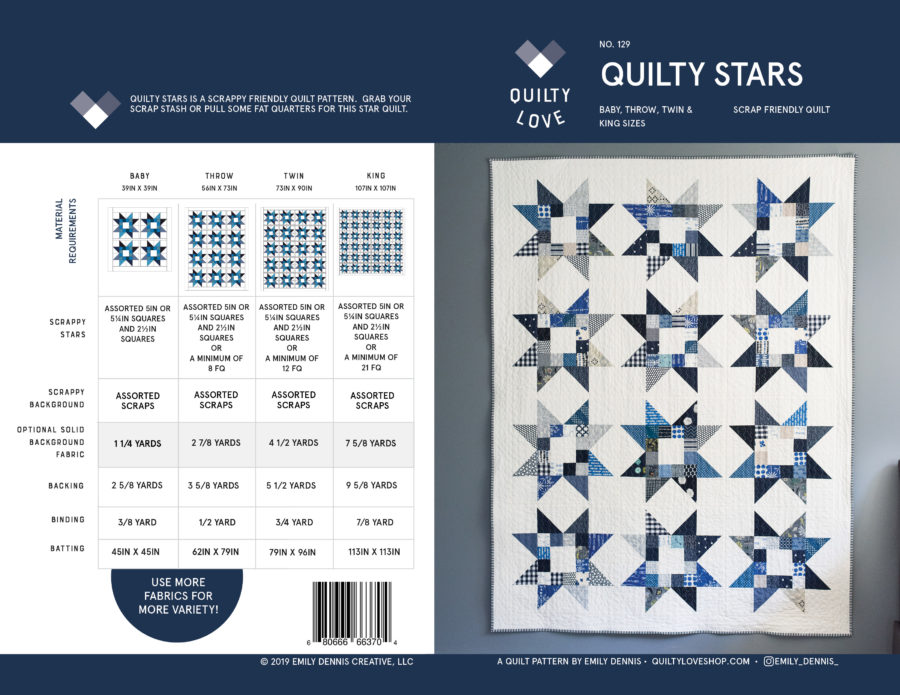 Quilty Stars Quilt pattern - The Scrappy blue one - Quilty Love