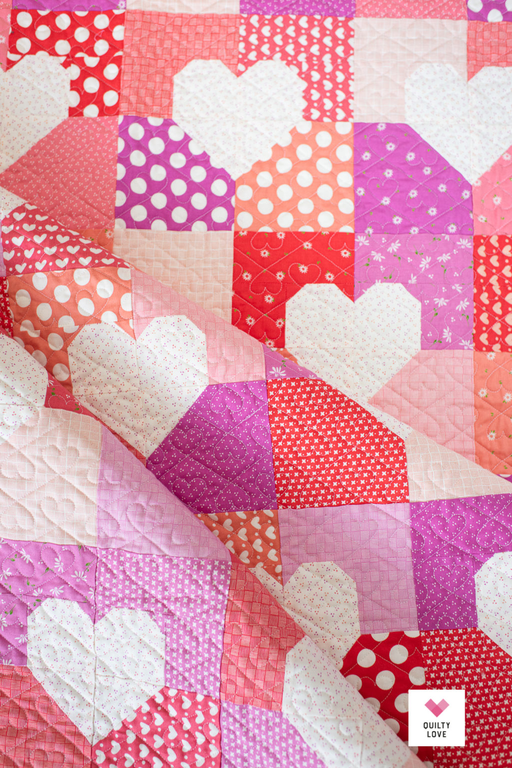 Patchwork Hearts Quilt Pattern - Scrappy heart quilt - Quilty Love