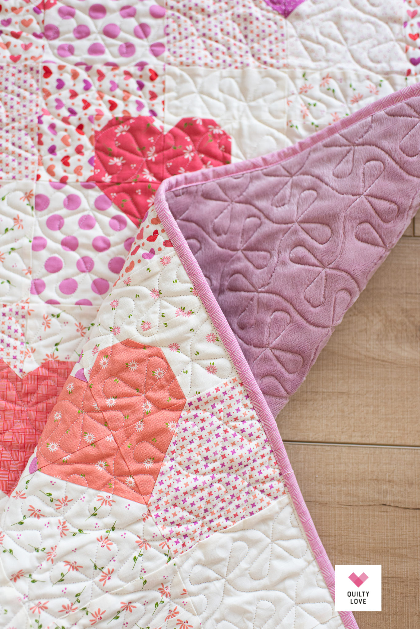 Baby Patchwork Hearts Quilt - Low volume scrappy heart quilt - Quilty Love