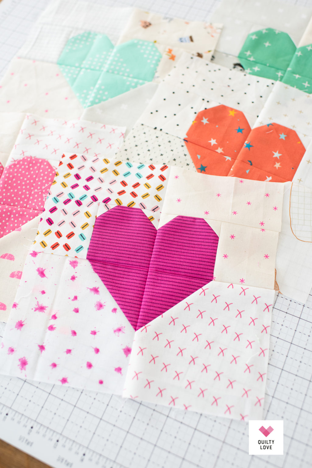 Patchwork Hearts Scrappy Rainbow Quilt Quilty Love