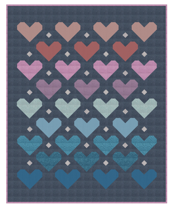 Simple Rainbow Heart Gems quilt - Quilty Love